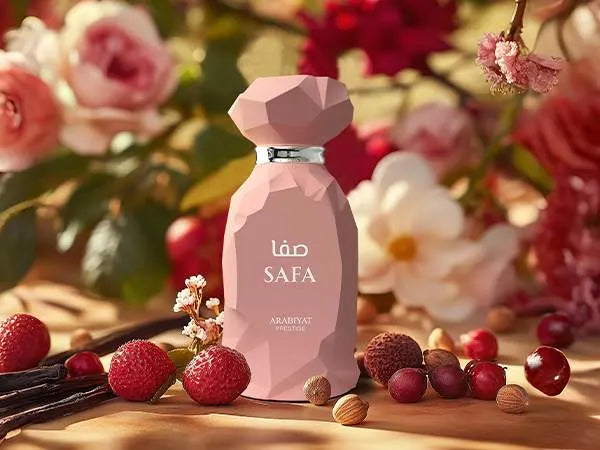 Close-up of the Safa perfume bottle by Arabiyat, a luxurious scent for women available in London