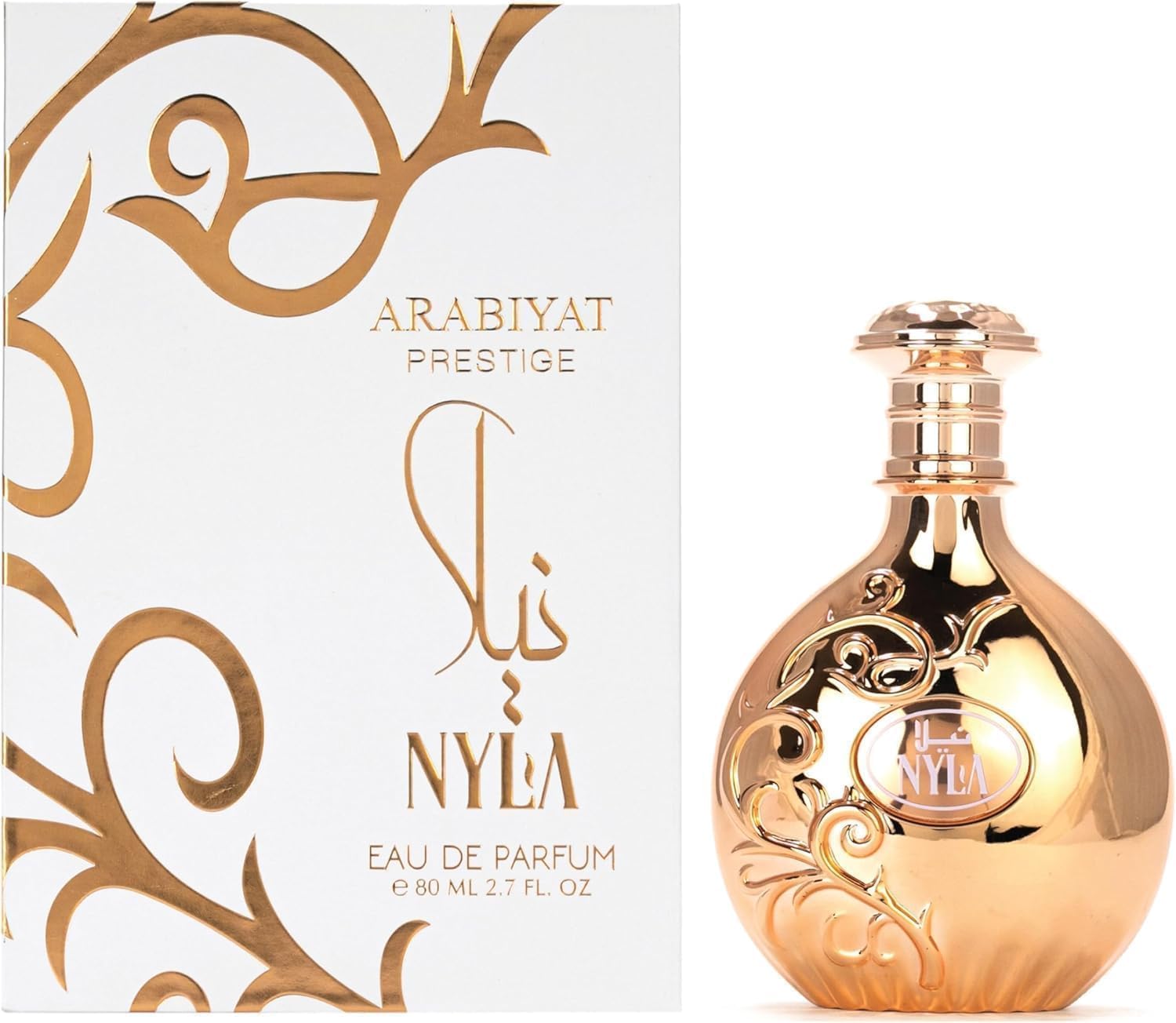 Arabiyat Prestige Nyla 80ml unisex eau de parfum bottle – luxury Arabic fragrance.