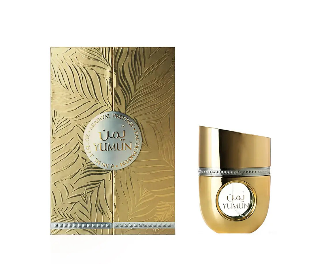 Gold perfume bottle and packaging with &